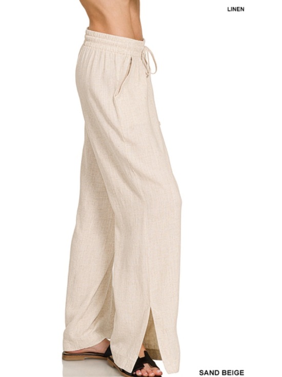 Zenana Outfitters Pants - Zenana Outfitters Sand Beige Wide-Leg Linen Pants